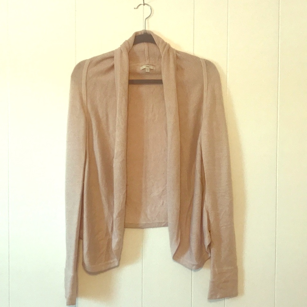 Soft, tailored-but-casual soft pink cardigan.